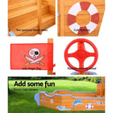 Keezi Kids Sandpit Wooden Boat Sand Pit Bench Seat Outdoor Beach Toys 165cm SAND-BOAT-160-WHEEL