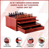 10 in 1 Wooden Chess Board Games Slide Out Checkers House Unit Set V63-816923