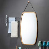 CARLA HOME Hanging Wall Mirror 74x43cm - Solid Bamboo Frame and Adjustable Leather Strap for LSB-36016