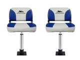 Seamanship 2X Folding Boat Seats with 2X Adjustable Pedestals 5575cm Marine Swivel Low Back 13cm BS-86202-WB-40-5575X2