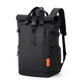 Black Urban Explorer Roll-Top Backpack - Water-Resistant Large Capacity Bag for Travel, Work & V888-ELOSUNG33382
