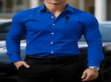 Men'S Formal Shirt Slim Fit Dress Shirt Long Sleeve Shirt Printed Shirt - Blue sapphire - Size L V1106-M-APP-81125-BLUE-LAULEU50