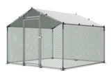 Metal Chicken Coop, 6.56x6.56x6.56ft Large Walk-in Chicken Runs with Cover, Spire Roof Hen House V952-JSJS222MJDDM0VGWG001V0