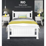 Artiss Bed Frame Single Size Wooden White RIO WBED-D-004S-92-AB