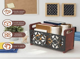 Wood Magazine Rack with Metal Wire Basket and Handle, Farmhouse Magazine Holder Organizer for Coffee V1192-AZ-W-21688