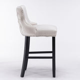 2x Velvet Upholstered Button Tufted Bar Stools with Wood Legs and Studs-Beige V226-SW1824BG