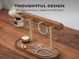Modern Walnut Wood Key Holder with Brass Hooks Desktop Organizer for Keys, Jewelry, Watches, and V1107-CS-HTMBJZWJ