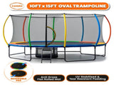 Kahuna 10 ft x 15 ft Oval Outdoor Trampoline with Reversible Rainbow & Orange Safety Pad Safety TRA-ZOV-1015-RBOR