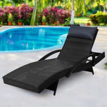 Gardeon Sun Lounge Wicker Lounger Outdoor Furniture Beach Chair Armrest Adjustable Black FF-LOUNGE-ARM-P-BK