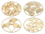 4 PCS Round Wall Ornaments Easy Installation Gold Metal Leaf Wall Decor for Bedroom Hanging Parts V1369-AZ3-W-02654