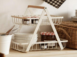Storage Basket Iron Wood 2 Layers Detachable Fruit Vegetable Shelf Rack for Living Room Kitchen V1294-YM0716-3117220184711