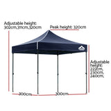 Instahut Gazebo Pop Up Marquee 3x3m Folding Tent Wedding Outdoor Camping Canopy Gazebos Shade Navy GAZEBO-T-3X3-F-NA