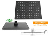 Matt Black Square 8" Rainfall Shower Head & 400mm Brass Straight Wall Mount Arm Set V1233-A203BKSS108B
