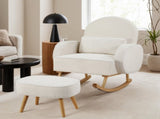Artiss Armchair Rocking Chair Ottoman Lounge Footrest Round Nursing Boucle White UPHO-E-ROCK01-FS-WH