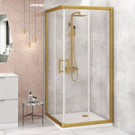 Adjustable 900x900mm Double Sliding Door Glass Shower Screen in Gold V63-845101