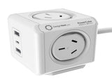 Allocacoc PowerCube Extended 4 Outlets 2 USB-A 1 USB-C PD 20W with Surge 1.5M White V28-ELEALL11407WH