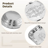 6PCS Silver Stainless Steel Tray Set, Retro Floral Engraved Serving Platter with Wavy Edge, Sturdy V1369-AZ3-W-08855