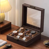 Wood Grain Faux Leather Watch Storage Box - 6-Compartment Dustproof Display Case, Soft Lined V1232-FMWSBH001