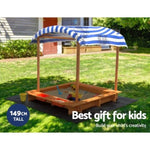 Keezi Kids Sandpit Wooden Sandbox Sand Pit with Canopy Water Basin Toys 146cm SAND-CANOPY-WATER-149