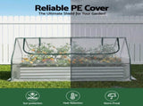 Green Fingers 3 in 1 Raised Garden Bed with Greenhouse Galvanised Planter Box Kit GB-REC-COVER-180-WH