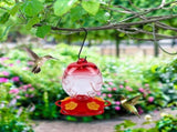 Outdoor Hanging Hummingbird Feeder - Hand-Blown Glass with Plastic Bottle, 15 oz, Sealed and Leak V1369-AZ3-W-11375
