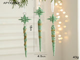 Green Glitter Icicle Christmas Ornaments with Star Tops - Set of 3 Hanging Decorations5 set in V888-ELOSUNG10508