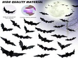 36 PCS LED Purple Lighted 3D Bats Halloween Decoration, 5 Sizes & 4 Shapes Removable PVC Bats V1258-DP02-C-408