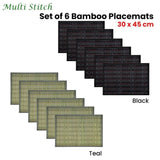 Set of 6 Multi Stitch Bamboo Table Placemats 30 x 45cm Black V442-JTC-PLACEMAT-BAMBOOET1BL-BLACK-RE