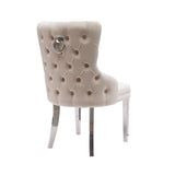 Lyon 2X Dining Chair Beige Velvet STAINLESS Legs V43-DC-LYN