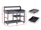 Gardeon Outdoor Potting Bench Table Storage Cabinet Potters Garden Workstation Grey OSC-CABI-WOOD-WHEEL-GE