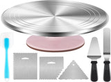 Premium Aluminum Alloy Cake Turntable Set with 3 Icing Scrapers, Offset & Silicone Spatulas, V1107-CS-LHJZTDG