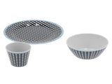 Household Tableware Fruit Salad Plate Bowl Cup Set Dark Blue Grid Pattern for Home Restaurant V1294-YM0901-3118210178011
