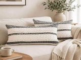 Neutral Decorative Throw Pillow Covers Set of 2, Navy Blue and off White Striped Decor Pillowcases, V1192-AZ-W-24995