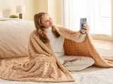 Updated Grey Throw Blanket for Couch and Bed- Super Soft and Warm 3D Checkered Fluffy Fuzzy Fleece V1107-114-51000-BRN5