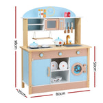 Keezi Kids Wooden Pretend Kitchen Play Sets Cooking Toys Pot Pan Bowls Oven Dishwasher 80CM Blue PLAY-WOOD-MICROWAVE-BL