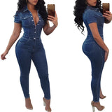 Women's Slim Short Sleeve Casual Denim Jumpsuit V1192-AZ-W-33067