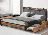 Levede Queen Bed Frame Soft Storage Drawers Headboard USB Charge BF105749