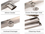 WaterMark Brushed Steel 900mm Tile Insert Shower Grate Floor Drain 50mm Outlet V1233-LGTI01900C