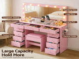 Artiss Dressing Table Charging Station LED Vanity Desk Set Stool Glass Top Make up Mirror Storage FURNI-L-DRESS08-PK-ABC
