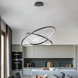 BAMDECOR 18801 Modern LED Chandelier, Dimmable Pendant Light with Remote Control Rings Round Ceiling V255-BAM-18801/3-BLACK