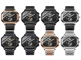 Waterproof Luminous Square Quartz Watch In Black Steel And Rose Gold - 30M PRL-5096343060DBT