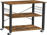 Kitchen Baker's Rack, 3-Tier Serving Cart with Metal Frame and 6 Hooks, Rustic Brown V178-11338