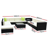 Gardeon 12PC Sofa Set with Storage Cover Outdoor Furniture Wicker FF-SOFA-BK-12PC-ABCDE