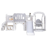 Keezi Kids Slide Swing Set Basketball Hoop Ring Football Outdoor Toys 132cm grey KPS-SLIDE-1125-4IN1-GR