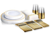 175pcs Food-Grade Wedding Event Banquet Disposable Tableware Dinnerware Gold-Edged Plastic Cutlery V985-TABLEWARESET