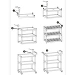 SOGA 3 Tier 83x43x95cm Food Trolley Food Waste Cart With Two Bins Storage Kitchen Black Small FOODCARTRUBBISHWITHWASTEBINSS