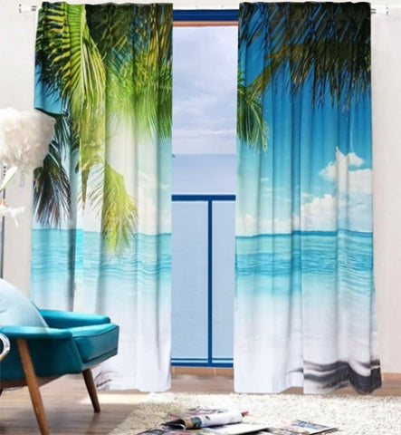 Sea View 3D Printing Blockout Curtains 260x213cm PINCH PLEAT Fabric Seascape V702-CNA2-213 HJ2