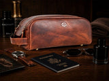 Leather Toiletry Bag for Men Leather Unisex Make-up Bag Travel Dopp Kit V1003-AARO-WB09