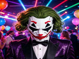 Cyberpunk Joker PVC Full Face Mask with Green Curly Wig Mechanical Punk Cosplay Prop for Halloween V1232-JFMJ-WSJ-003