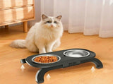 Adjustable Height Pet Food Bowl with Stainless Steel Double Bowls, Ergonomic Raised Cat Feeder for V1341-ZY-SVQS3765-GREY
